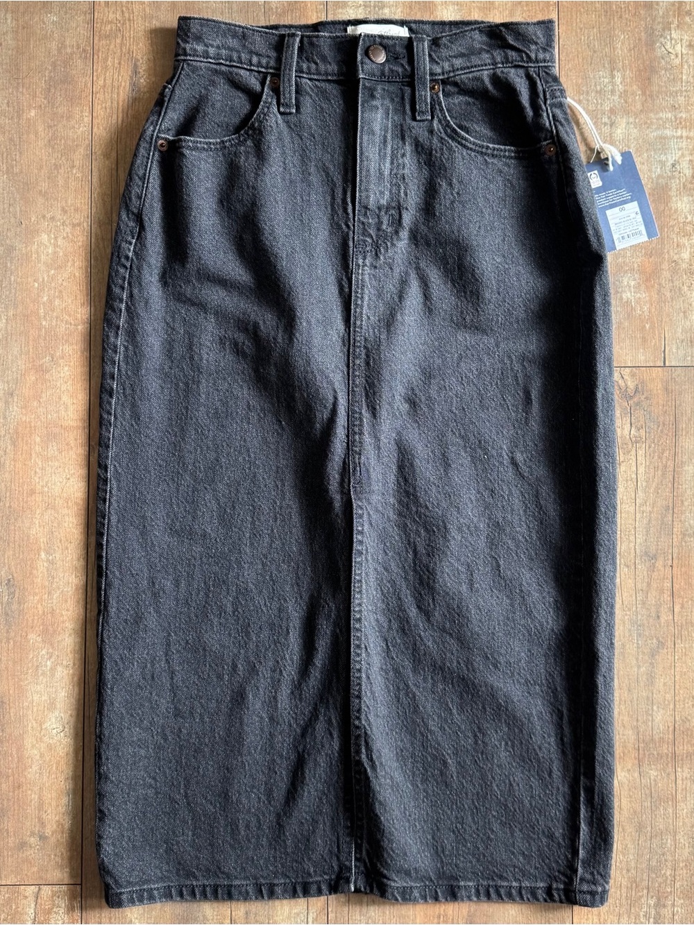Universal Thread NWT Black High Rise Denim Midi Skirt Front Slit Size 00